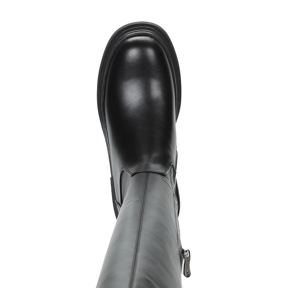 Черные сапоги ботфорты из кожи и стрейч кожи Respect