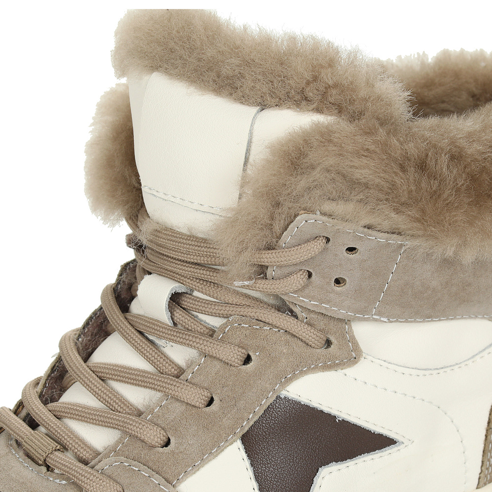 Бежевые кеды из комбинированных материалов на подкладке из натуральной шерсти на утолщенной подошве Respect