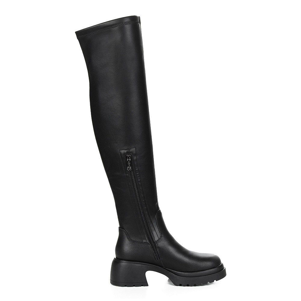 Черные утепленные ботфорты из кожи и стрейч кожи Respect