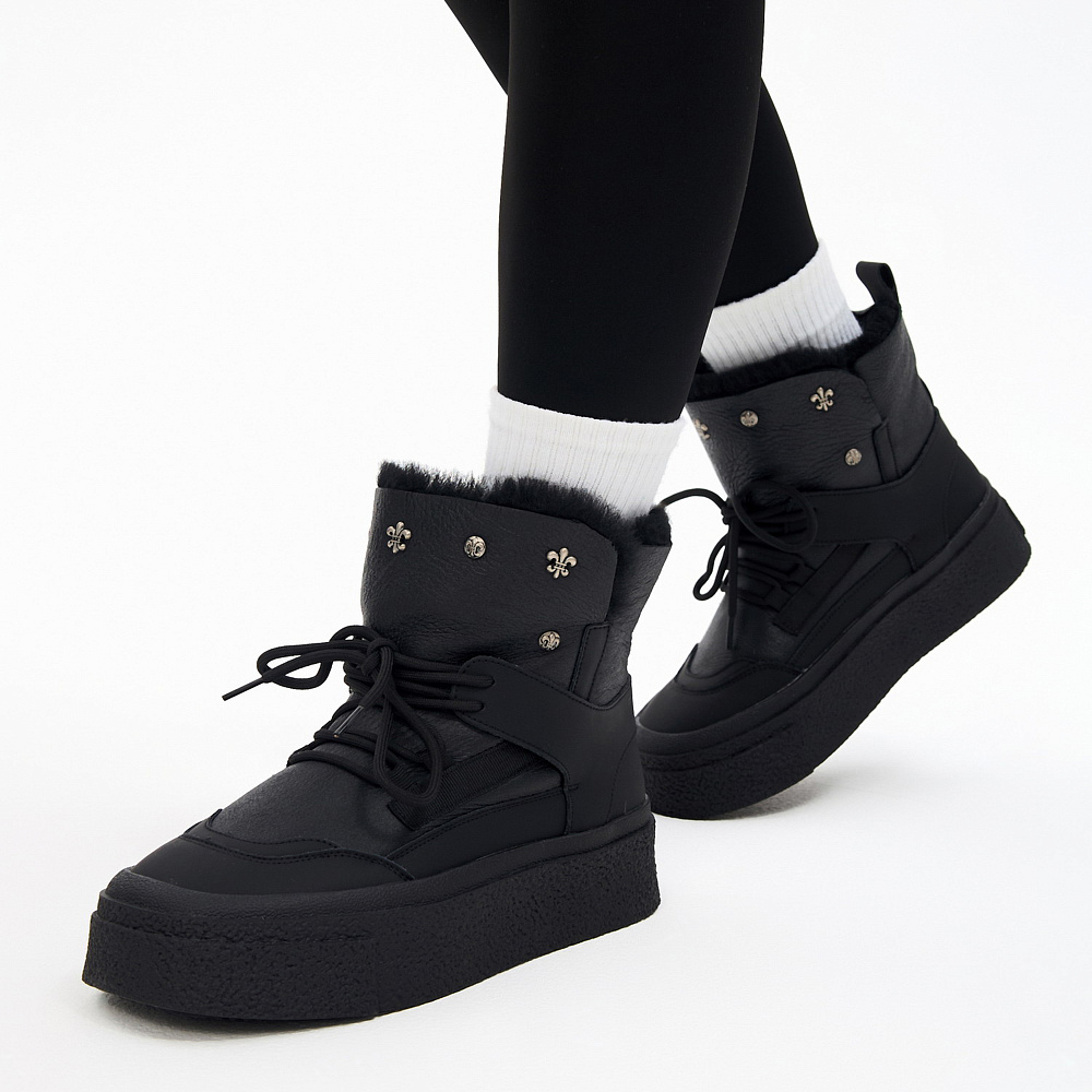 Черные дутики луноходы из гладкой кожи Respect