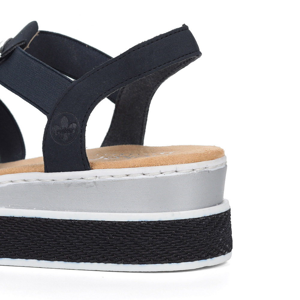 Синие сандалии из текстиля на утолщенной подошве Rieker