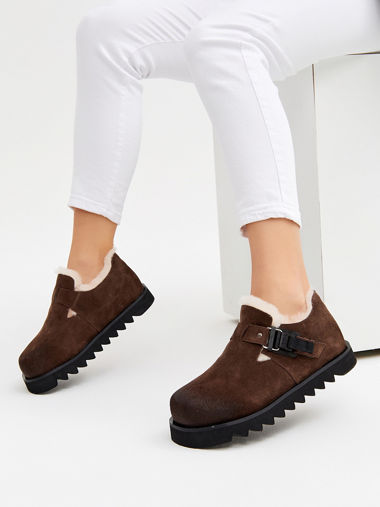 Коричневые утепленные полуботинки из бархатистого велюра Respect