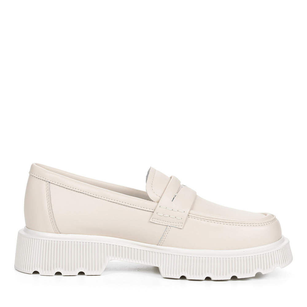 Бежевые пенни-лоферы из кожи без подкладки на тракторной подошве Respect