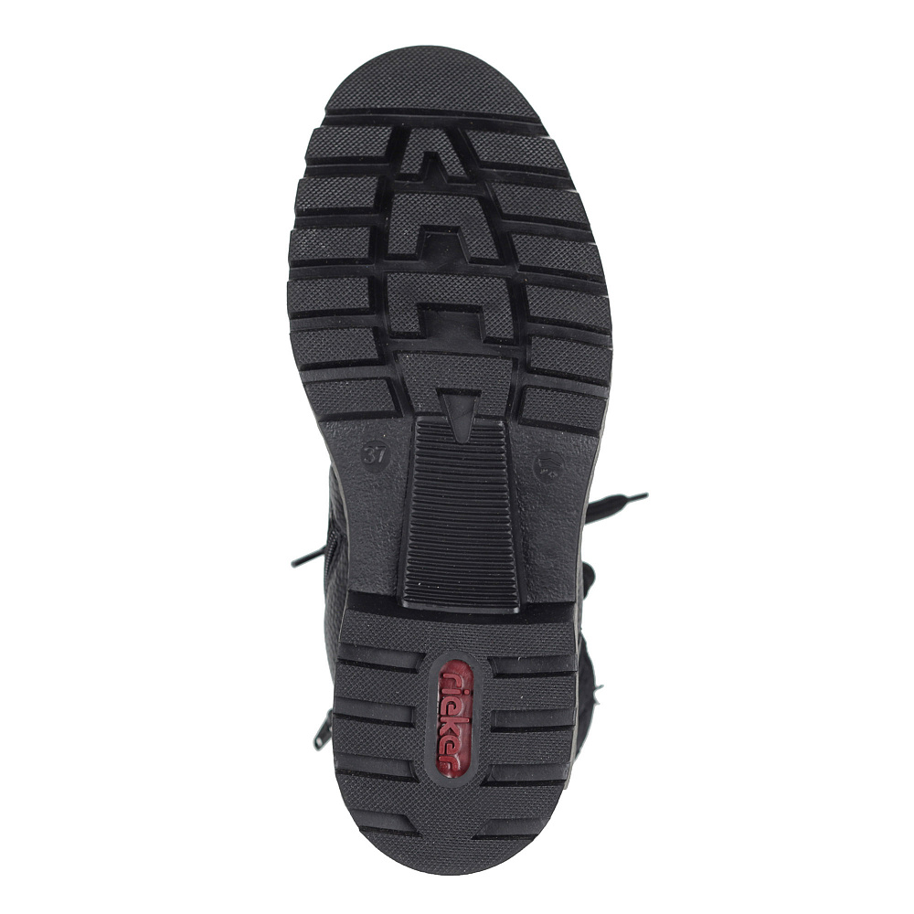 Черные ботинки из экокожи на подкладке из искусственной шерсти на тракторной подошве Rieker