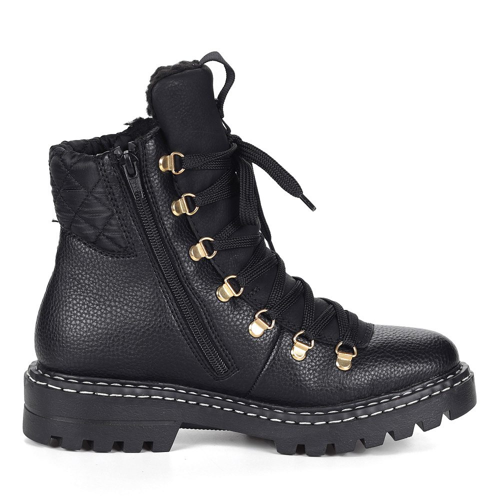 Черные ботинки из экокожи на подкладке из искусственной шерсти на тракторной подошве Rieker