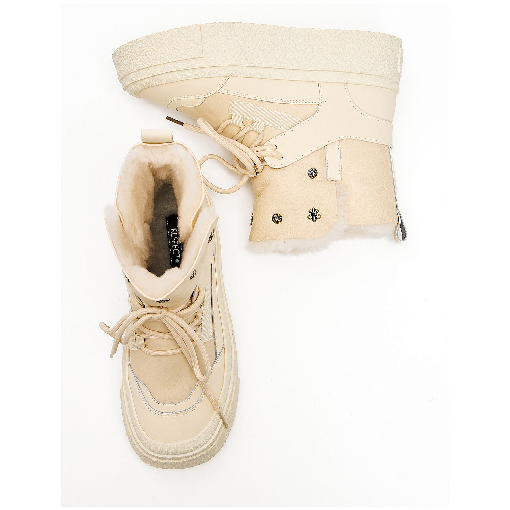 Дутики луноходы из кожи рисового цвета Respect