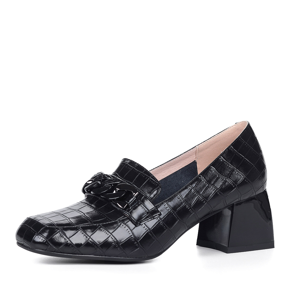 Черные лоферы из кожи с тиснением под рептилию Respect