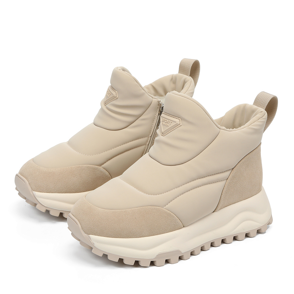 Бежевые дутики из текстиля и бархатистого велюра Respect