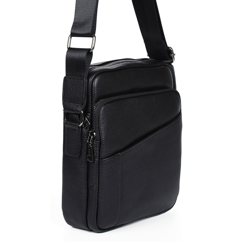 Черная сумка мессенджер из гладкой кожи Portofiano