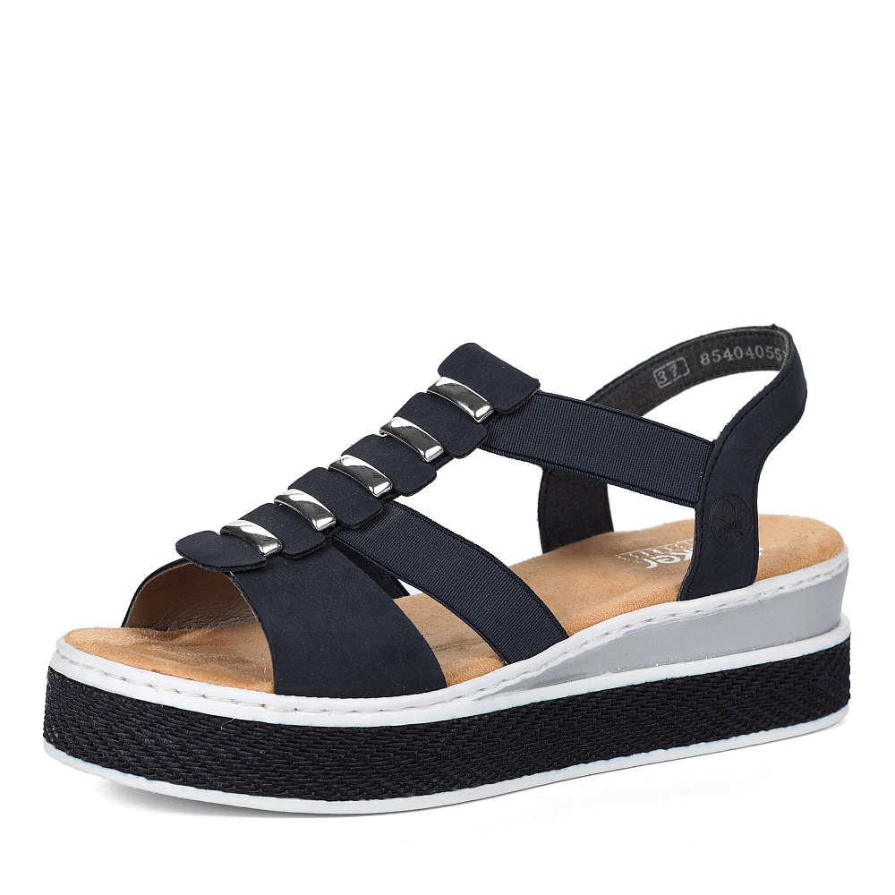 Синие сандалии из текстиля на утолщенной подошве Rieker