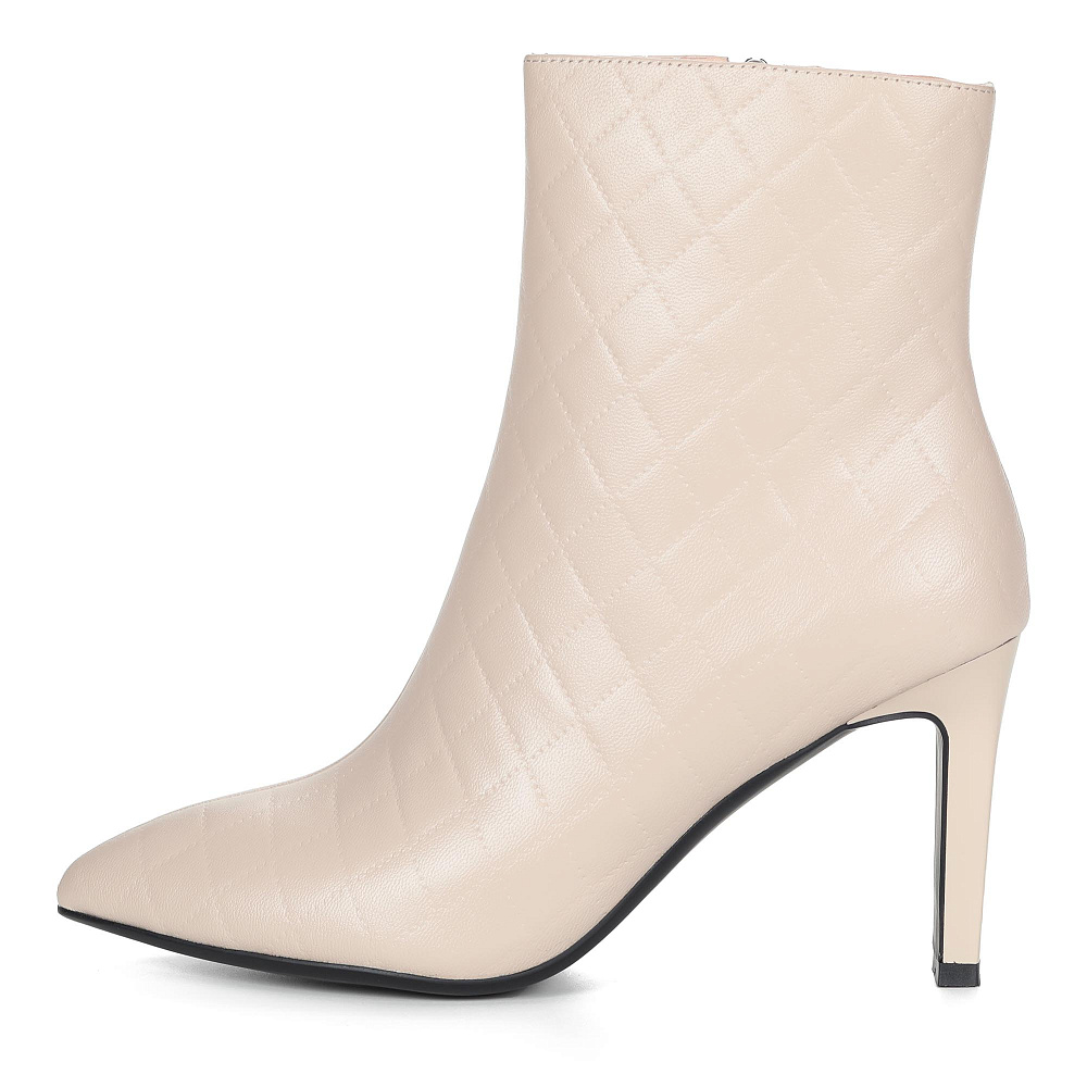 Бежевые ботильоны из кожи с декоративной отстрочкой ромбы на подкладке из текстиля и высоком плоском Respect