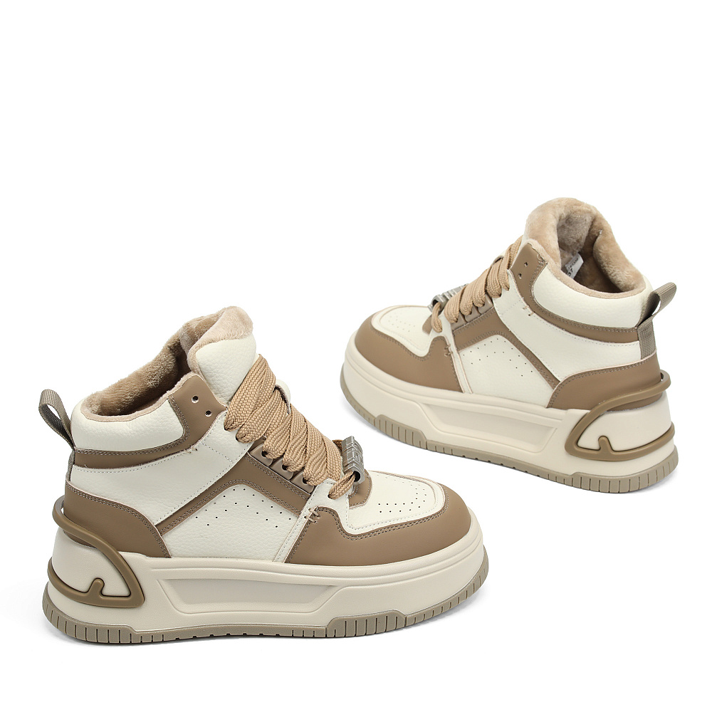 Бело-бежевые высокие кеды из кожи RSP LAB