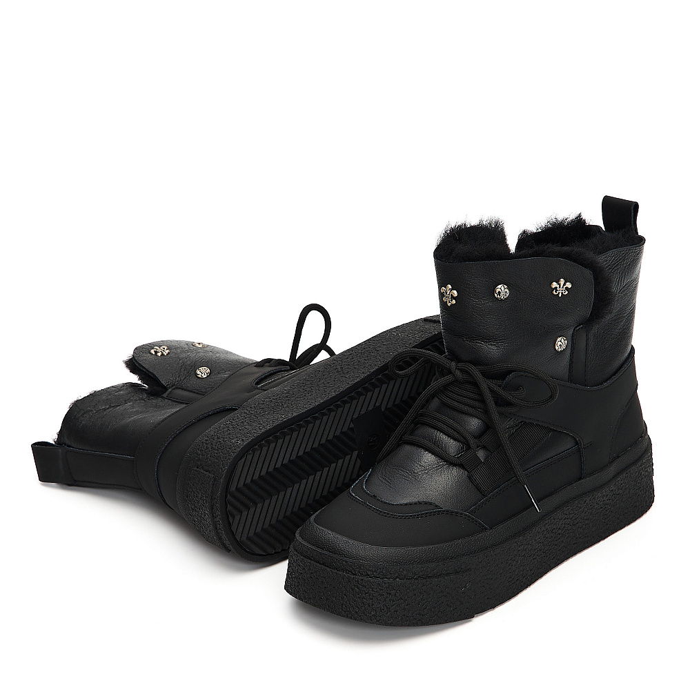 Черные дутики луноходы из гладкой кожи Respect