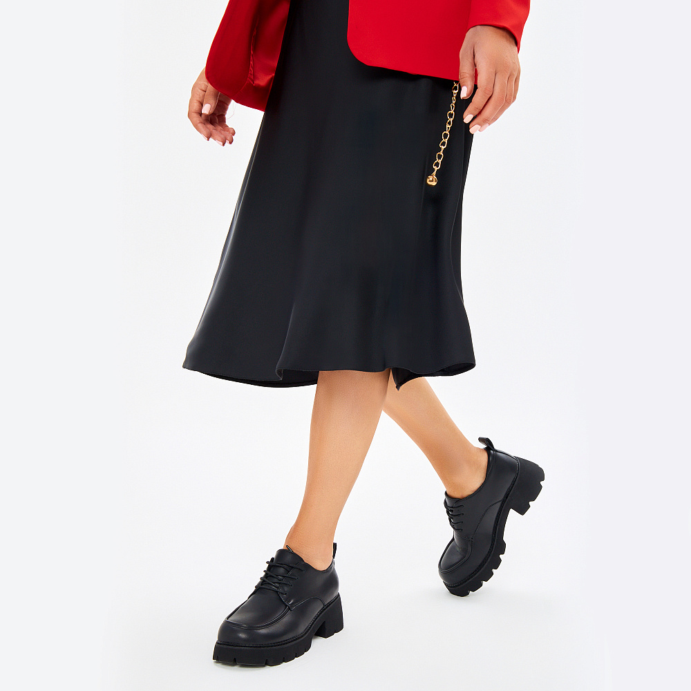 Черные закрытые туфли на шнурках из кожи без подкладки на утолщенной подошве Respect